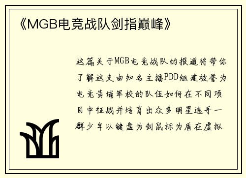 《MGB电竞战队剑指巅峰》